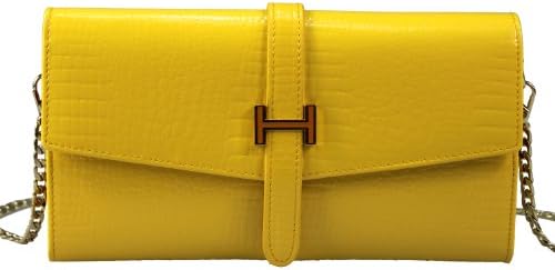 Blueblue Sky Women's Cow Leather Croc Pattern Clutch (Yellow)