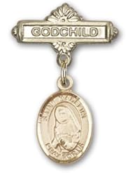 14K Gold Baby Badge with St. Madeline Sophie Barat Charm and Godchild Badge Pin