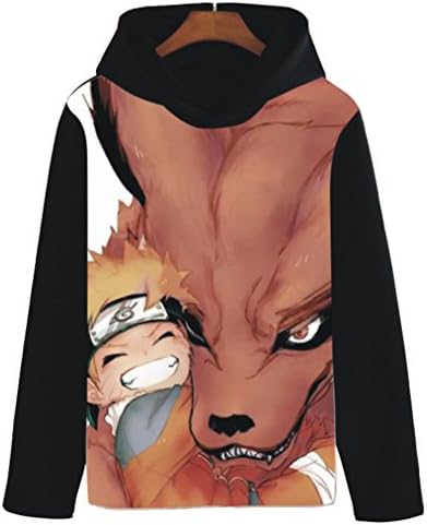 Coolchange Anime Naruto Kurama Hooded Printing Teen Black Long Sleeve Fleece Kyuubi and Uzumaki Naruto,US XL=Asia XXXL