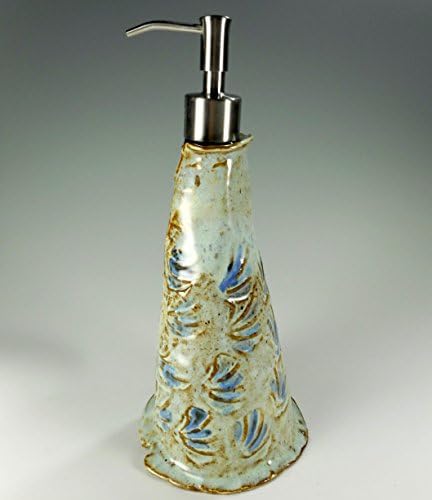 Tall ceramic soap or lotion dispenser with wide base, pottery detergent pump stainless pumper stoneware lotion pump