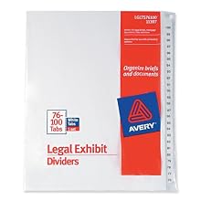 Avery Avery-Style Legal Side Tab Dividers, 26-Tab, 76-100, Letter Size, White, 25 per Set (11397)