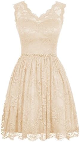 Haolicheng Women's Lace V-neck Short Prom Dress Bridesmaid Dresses Champagne US 2