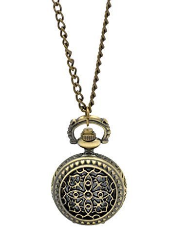 Souarts Antique Bronze Color Round Hollow Flower Pocket Watch