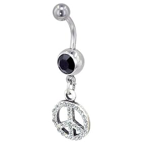 Pugster Clear And Black Crystal Peace Sign Dangle Belly Ring by 