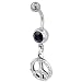 Clear And Black Crystal Peace Sign Dangle Belly Ring