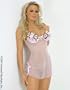 Soft nylon embroidered netting babydoll has satin lined underwire cups. Include thong, S, PINK