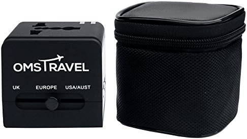 Universal Travel Adapter-with Elegant Black Pouch-Dual USB Port 2100mA-US EU UK AUS/NZ-Worldwide-All-in-one-Charges 3 Devices Simultaneously-2 USB Ports