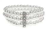 Triple Strand Fashion Pearl Cubic Zirconia Bracelet (6mm)