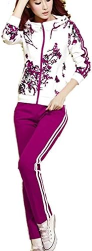 Your Gallery Women's New Flower Print Spring Tracksuit Sports Sweatshirt Large Purple