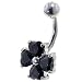 pug46  - Belly Navel Rings Black Cz Hearts Flower Body