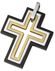 Stainless Steel Cross Pendant with Black and Gold Immerse Plating