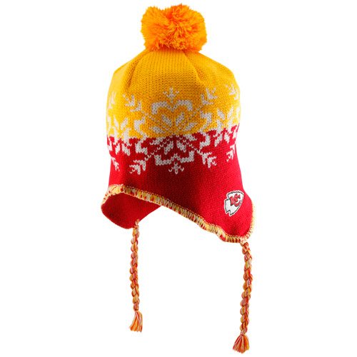Reebok Kansas City Chiefs Ladies Red-Gold Snowflake Tassel Knit Beanie