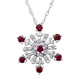 10k White Gold Created Ruby and Diamond Snowflake Pendant