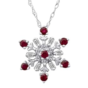 White Gold Created Ruby and Diamond Snowflake Pendant White Gold Created Ruby and Diamond Snowflake Pendant