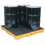 Eagle 1634 Yellow and Black Polyethylene 4 Drum Modular Spill Platform with Flat Top Grating, 10000 lbs Load Capacity, 52.5" Length, 51.5" Width, 6.5" Height