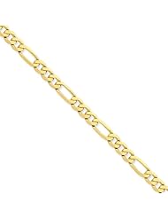 14k Yellow Gold 9.00 Inches 6.25mm Wide Flat Figaro Chain Anklet. Weight: 10.49 Grams - 30 Day Money Back Guarantee