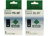 Remanufactured Canon PG30 PG-30 Black and CL31 CL-31 Tri-Color Printer Ink Cartridge 2-Pack (1 Black + 1 Color) for CANON Printers PIXMA iP1800 iP2600 MP140 MP210 MP470 MX310 MX300 MP190 iP-1800 iP-2600 MP-140 MP-210 MP-470 M-X310 MX-300 MP-190 - by Focus