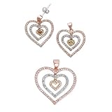 Rose,Gold, And Rhodium Triple Heart Dangling Pendant and Earrings Set