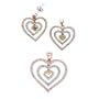Rose, Gold, And Rhodium Triple Heart Dangling Pendant and Earrings Set (Nice Valentine's Day Gift Special Sale)