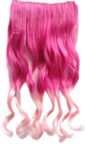 ECOSCO Ombre Dip-dye Mix Color One Piece Long Curly Wave Clip in Hair Extension (Hot Pink to Light Pink)