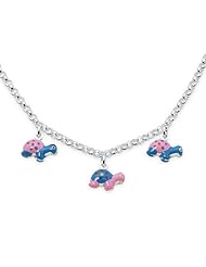 Unicornj Sterling Silver Childrens Necklace with Turtle Charms Pink and Blue