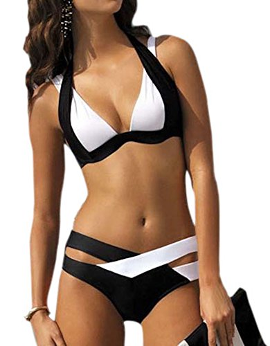 Roswear Women's Sexy Criss Cross Bandage Push Up Bikini Swimsuit