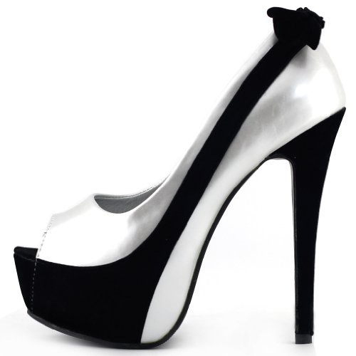 Show Story Sexy Silver Black Two Tone Open Toe High Heels,LF80805SV35,4US,Silver