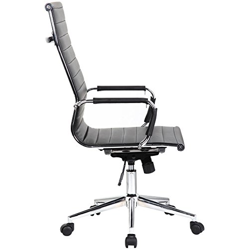 2xhome Executive Office Chair Ribbed PU leather With Wheels Arms, Arm