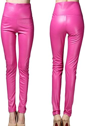 iRachel Womens Faux Leather High Waisted Leggings Fleece Trousers Pencil Pants