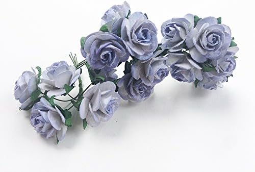 25mm Purple Paper Roses with Wire Stems - 10 White Mulberry Paper Flowers with Purple Edges - Ideal for Creative Craft Projects