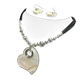 Mother of Pearl Heart Pendant Necklace and Earrings Set Fashion Jewelry