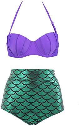 MOMOKI Tall waist scales adult swimsuit, Disney's the little mermaid tail swimsuit (S, Purple 1)