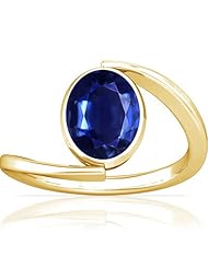18K Yellow Gold Oval Cut Blue Sapphire Womens Astrological Ring (GIA Certificate)