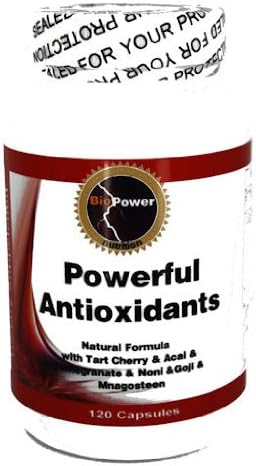 Powerful Antioxidants # Tart Cherry, Acai Berry, Pomegranate, Noni, Goji and Mangosteen - 120 Capsules - BioPower Nutrition