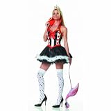 Queen of Hearts Halter Top Costume Dress With Tiara and Stockings (Women's Adult Medium / Large 8 - 14)