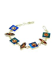 Handcrafted Sterling Silver Blue, & Copper Alternating Oval Square Charm Bangle Bracelet
