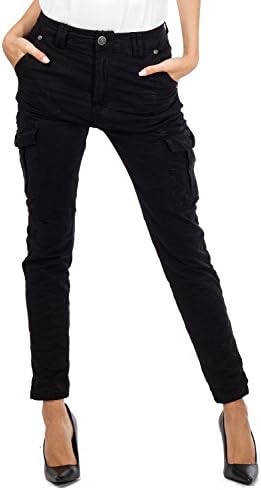 Creased Cotton Slim Leg Cargo Combat Trousers - Black (10)