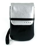Apple iPhone 3G Soft Silver / Black Leather Carrying Case with Hand-Strap