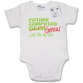 Dirty Fingers - Future Computer Geek (Genius) just like my Dad - Baby & Toddler Short Sleeve Bodysuit / BabyGrow, 6-12 months, White