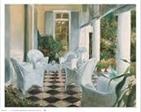 IMAGE OF Piet Bekaert - White Summer Terrace Size 30x24 HIGH QUALITY CANVAS Print With Light Added BRUSHSTROKES Piet Bekaert 30x24