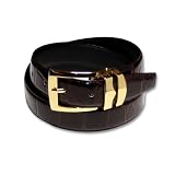 Crocodile Grain Embossed 30mm Genuine Bonded Dark Brown Leather Belt with Gold Buckle