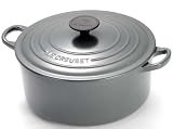 Le Creuset 25cm Oval Casserole Granite + Cream Double Oven Glove and Red Silicon Whisk