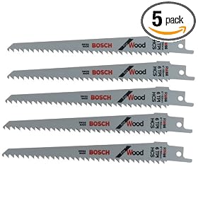 Bosch RW66 6-Inch 6 TPI Wood Cutting reciprocating Saw Blades - 5 Pack