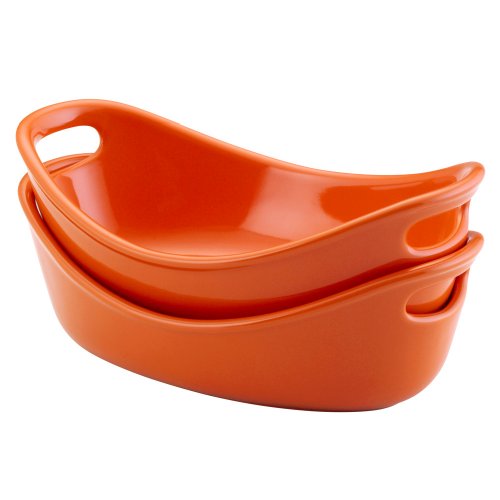 Rachael Ray Stoneware 12-Ounce Personal Au Gratin Bubble & Brown Dish, Set of 2, Orange