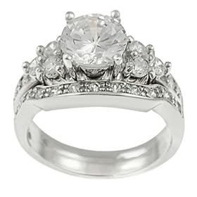 Sterling Silver Round-cut Cubic Zirconia Bridal Set Ring