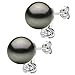 14K White Gold and Diamond with Black South Sea Tahitian Cultured Pearl Stud Earrings