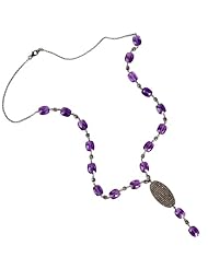 Diamond Pave Amethyst Gemstone Beads Y-Necklace Silver Fashion Jewelry