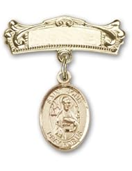 14K Gold Baby Badge with St. John the Apostle Charm and Arched Polished Badge Pin