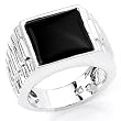Stunning Solid Sterling Silver Rhodium Plated Men's Ring with Onyx