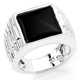 Stunning Solid Sterling Silver Rhodium Plated Men's Ring with Onyx